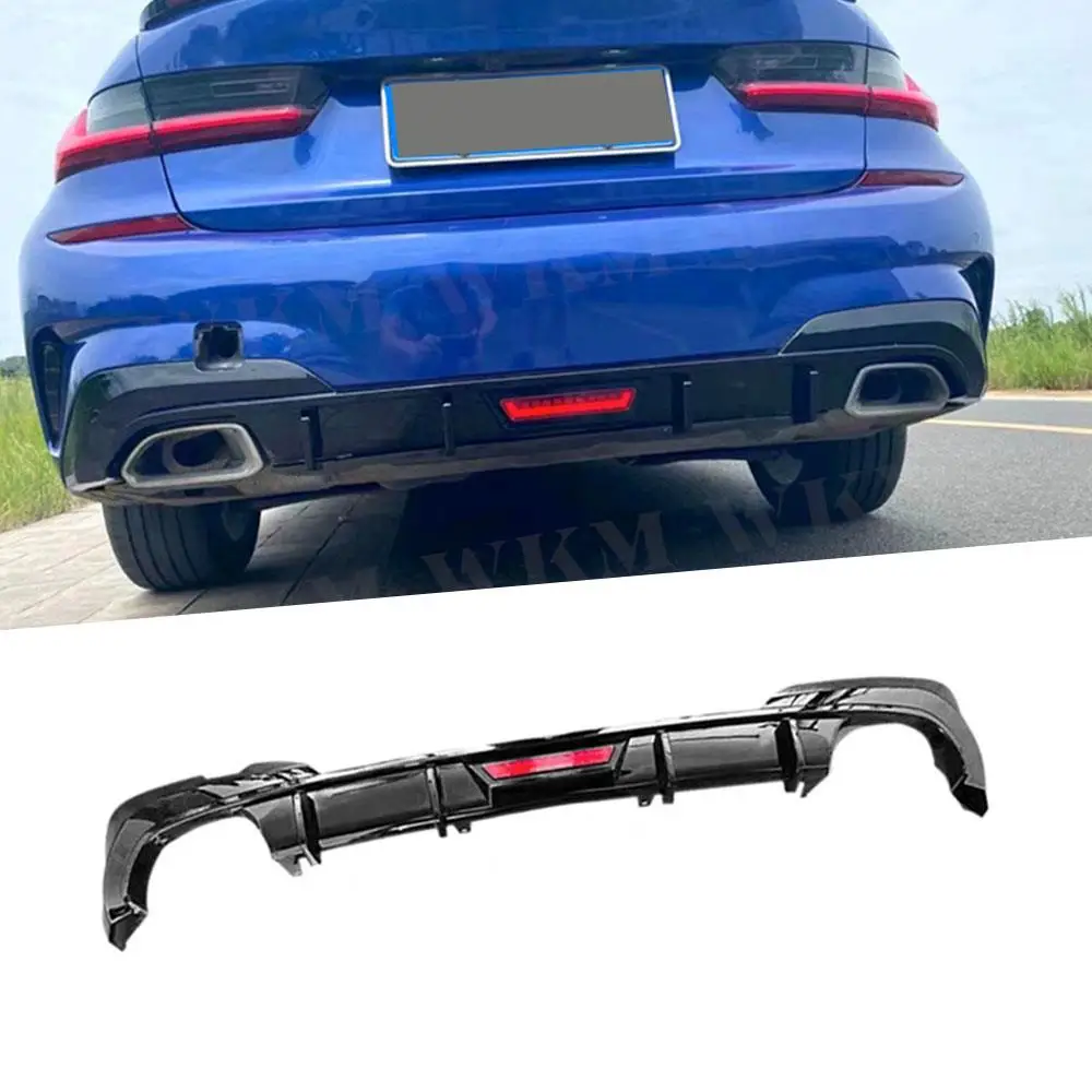 

ABS Car Led Light Rear Bumper Lip Diffuser Spoiler for BMW 3 Series G20 G28 M Sport 2019-2021 Carbon Look Gloss Black Rear Lip