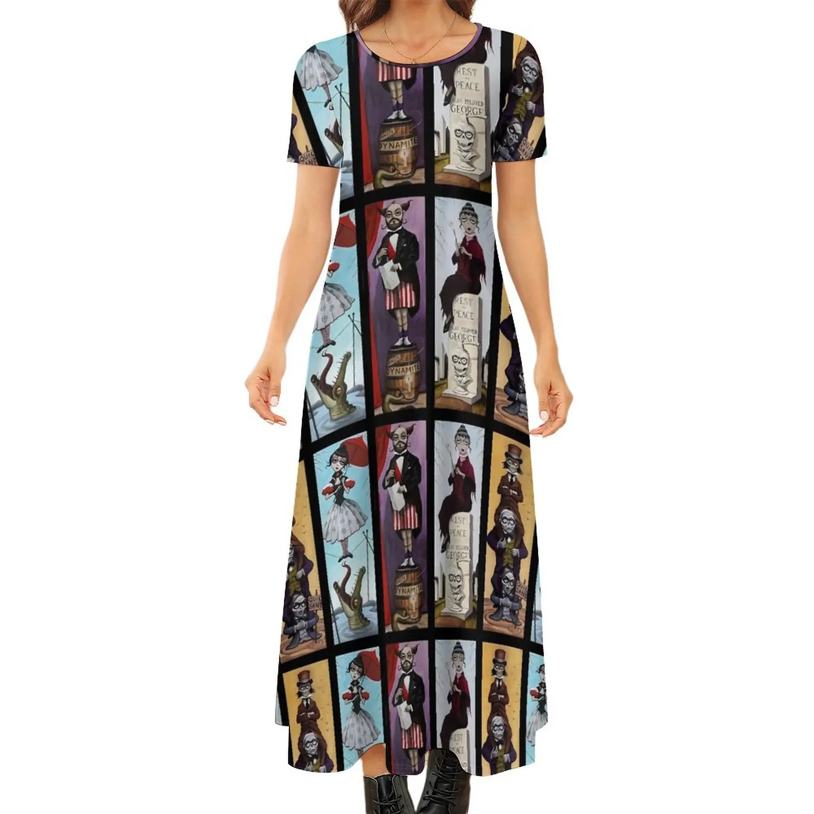 

Haunted Mansion Dress Stretching Portraits Maxi Dress Short Sleeve Street Wear Boho Beach Long Dresses Women Oversize Clothes