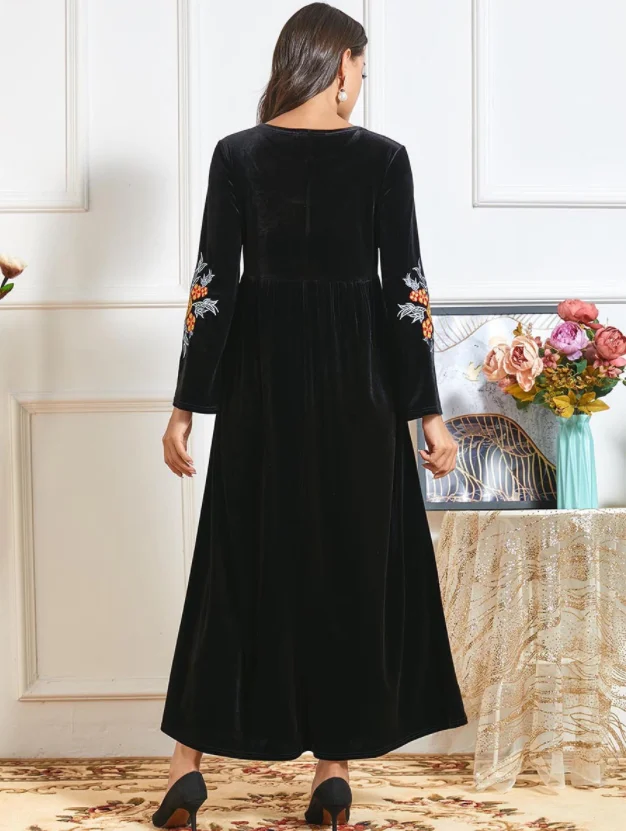 Eid Winter Velvet Dresses For Women Abaya Dubai Pakistani Turkey Islam Arabic Muslim Hijab Dress Robe Musulmane Longue Morocco