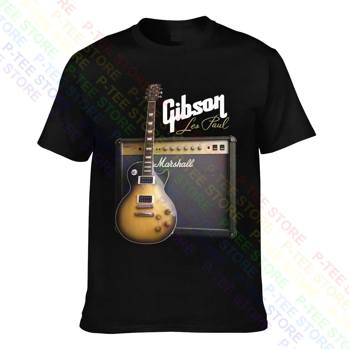 Gibson Les Paul Guitar T-Shirt Tee Shirt Vtg Cotton Splicing All-Match