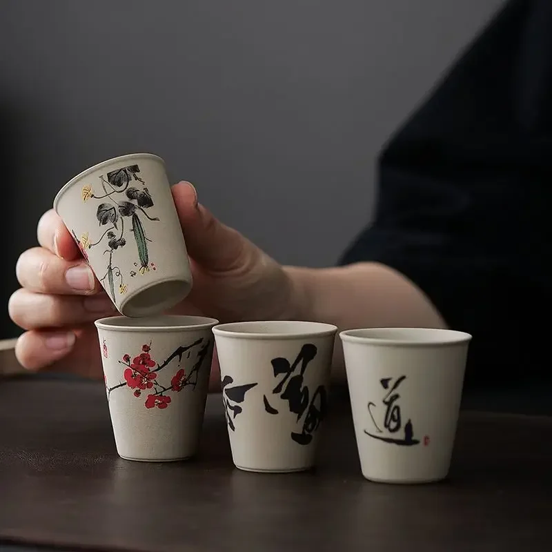 INS rough pottery teacup Chinese style high value teacup ancient style tea cups personalised eight gift box set