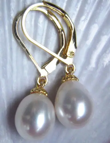 Charming 9-12mm South Sea WHITE Pearl Earrings 14K