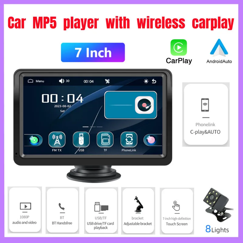 

Universal 7" Car radio Apple CarPlay Wireless Android-Auto Rearview Camera Bluetooth FM Transmitter USB TF Mp5 Player Q-CA666