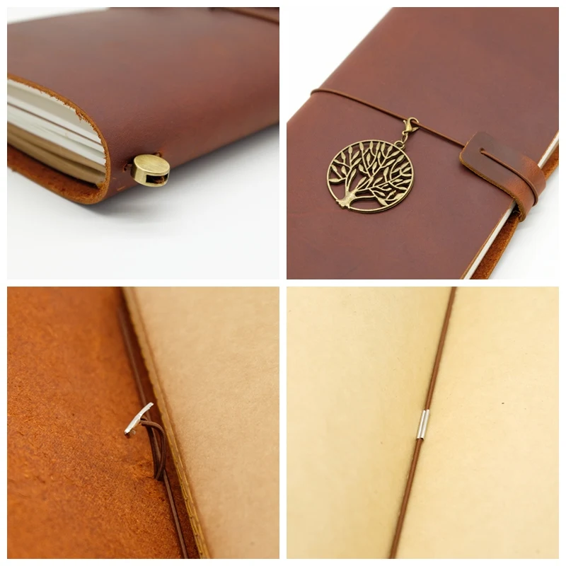 Vintage Leather Travel Notebook Handmade Cowhide with Replaceable Inner Pages