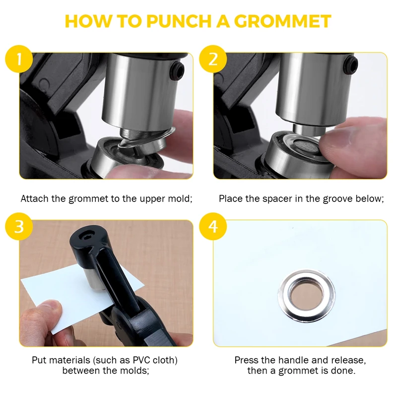 Handheld Hole Punch Pliers Grommet Tool Kit Eyelet Setter 500 Grommets 10/12mm for Belt Craft Rubber Poster Tarp Leather Canvas