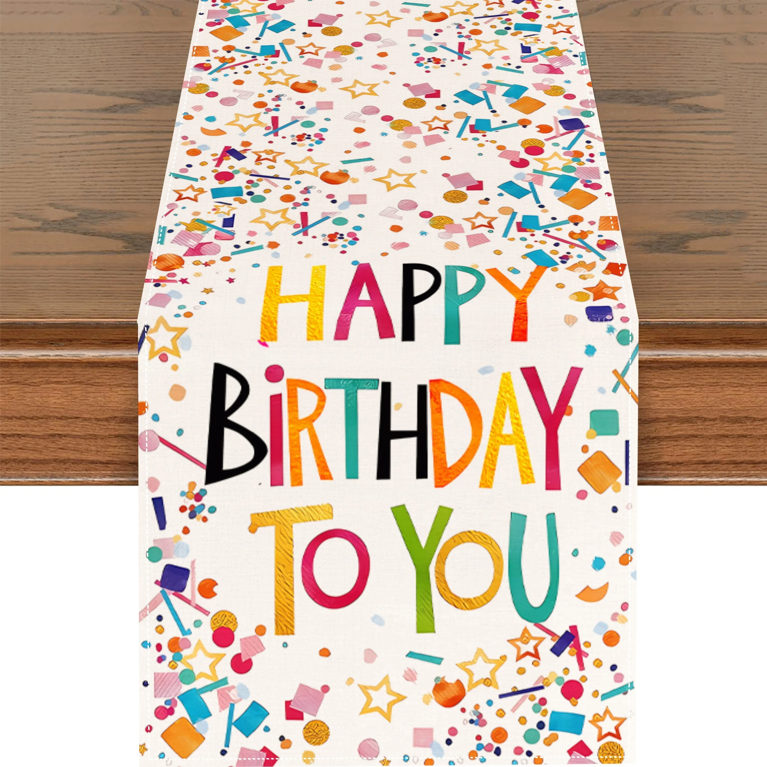 

Happy Brithday To You Linen Table Runners Dot Streamers Pentagram English Letter Printed Table Runner Home Brithday Party Decor