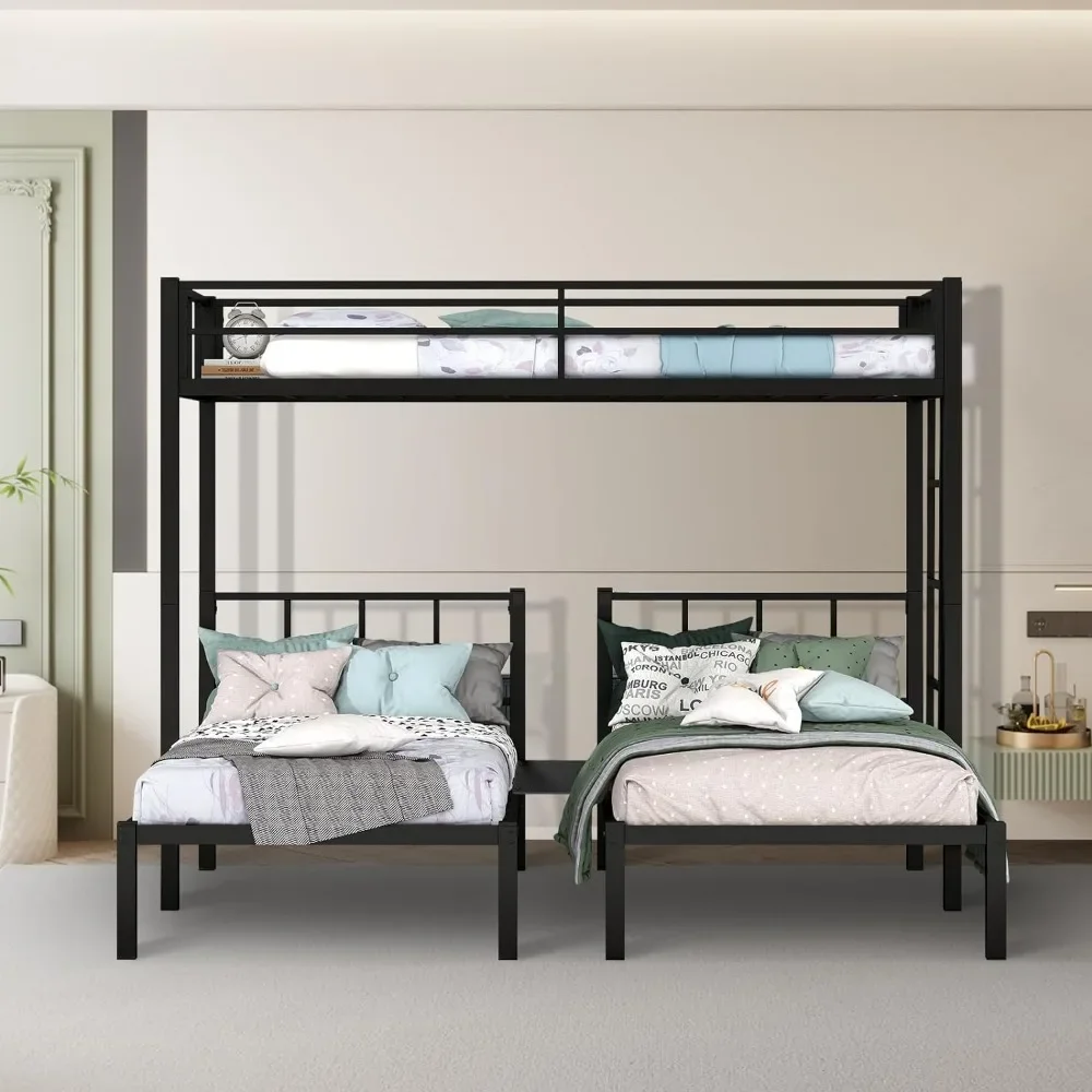 Triple Bunk Bed Twin Over Twin Over Twin, 3 Bunk Bed with Side Ladder, Twin Size Triple Bunk Bed for Kids, Teens 3