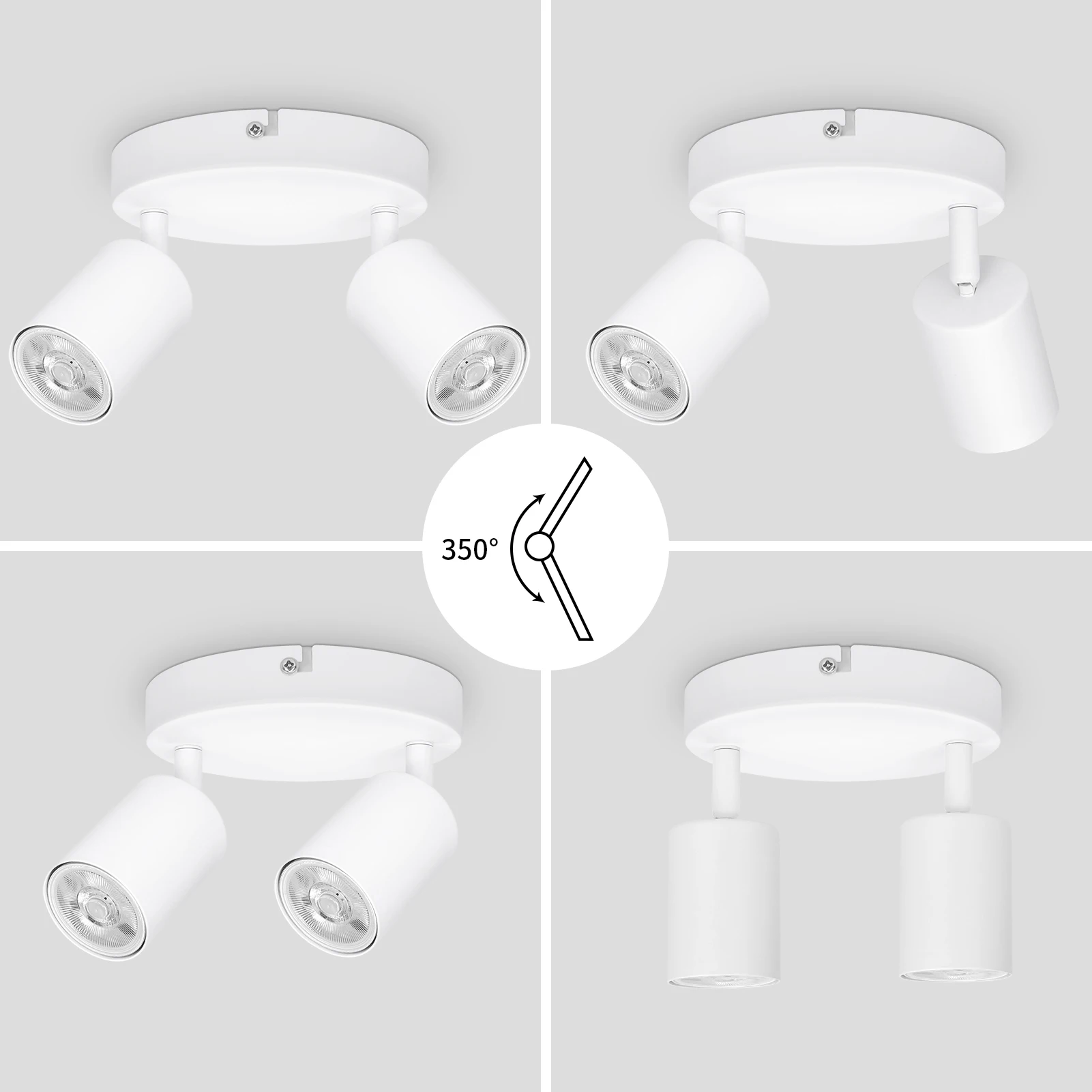 Kimjo LED 천장 조명, 3/4 방향 스포트라이트 피팅, 흰색 모던 GU10, 회전 가능한 벽 조명, 전구 없음