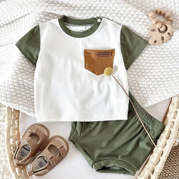 2025 2Pcs/set Summer New Baby Boys Clothing Casual Newborn Set Cute Chest Pocket Short sleeved Shirt+Shorts Fashionable Baby Set