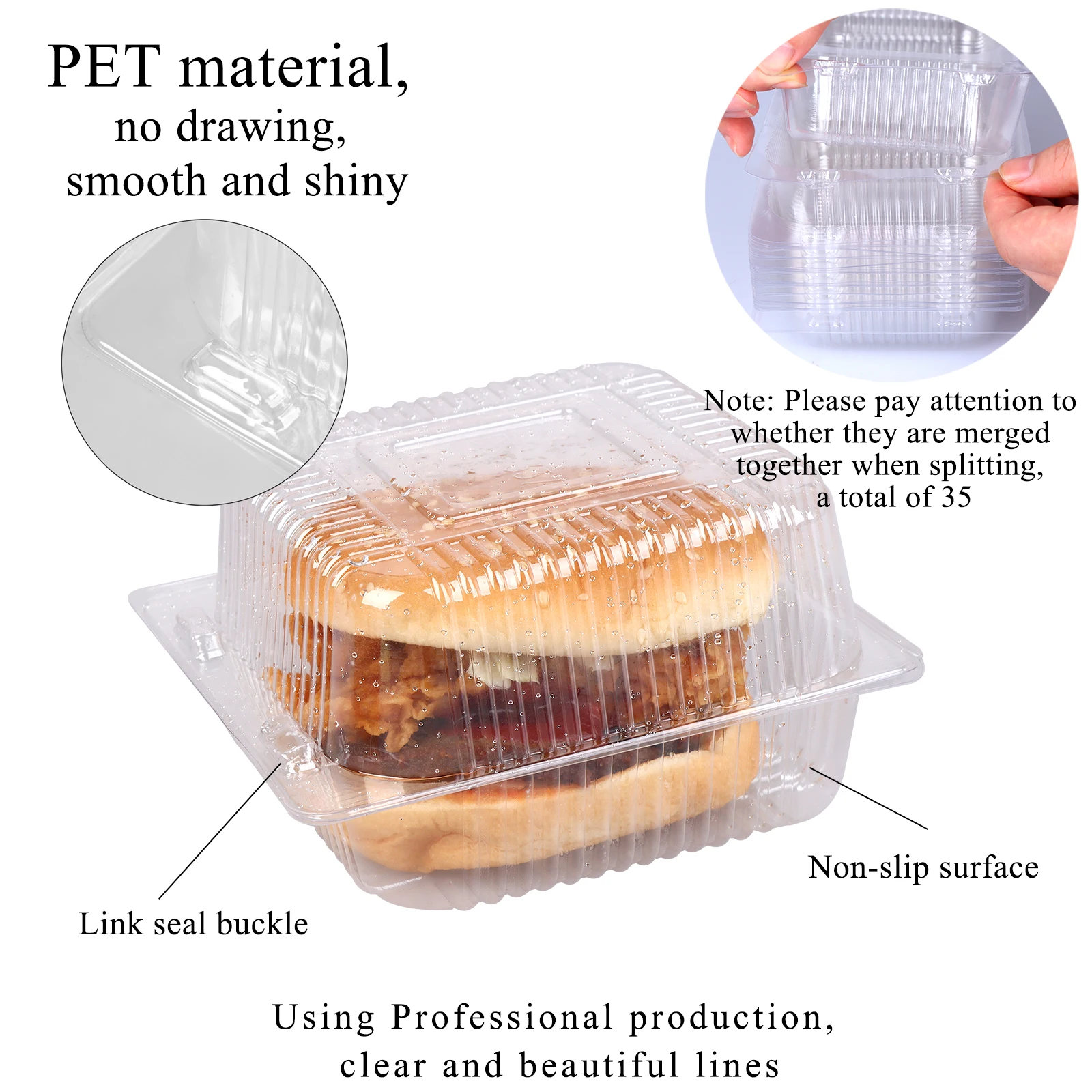 100 Pcs Clear Hinged Plastic Containers with Lids,Individual Cake Slice  Containers,Square Plastic Food Container,Disposable Clamshell Take Out