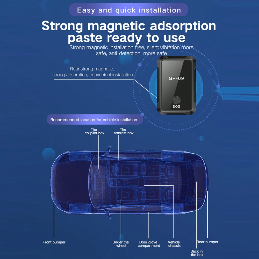 Mini GF09 GPS Tracker Strong Magnetic Anti-theft Car WIFI Positioning Finder Control Built-in Battery Fence Protection LBS APP