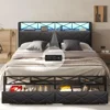 California King Bed Frame with Hidden Storage, 2 Drawers, Led Lights, Charging Station, Upholstered Headboard, Bed Frame 1