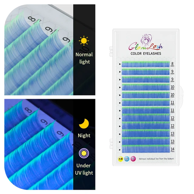 GLAMLASH Gradient Red Green Blue Purple Color Eyelash Extension Individual Faux Mink Ombre False Eye colored Lashes Makeup Tool UV Blue Green