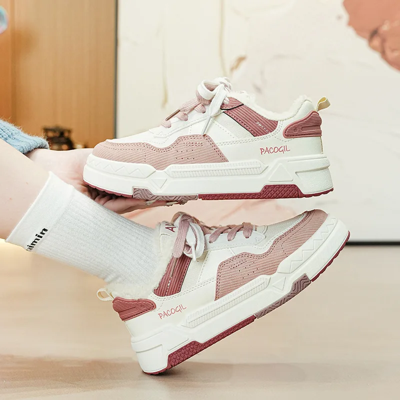 Winter Warm White Casual Shoes Winter Thick-soled Lace-up White Shoes 2023 New Casual Sneakers Sports Padded Women's Shoes