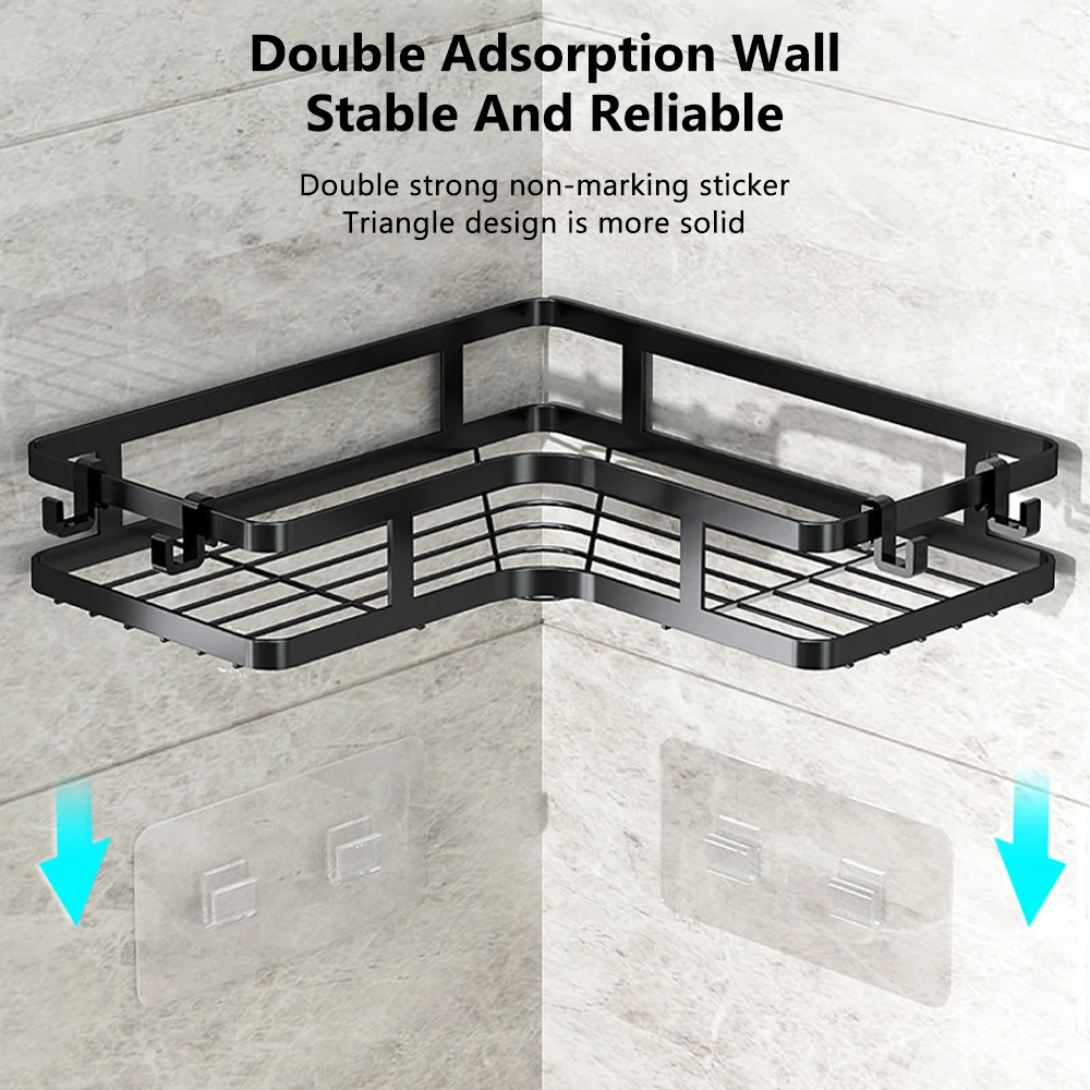Wall mounted Bathroom Corner Shelf Without Drilling Stainless Steel  Metal Shower Shelves With Hook Bathroom Accessories 5