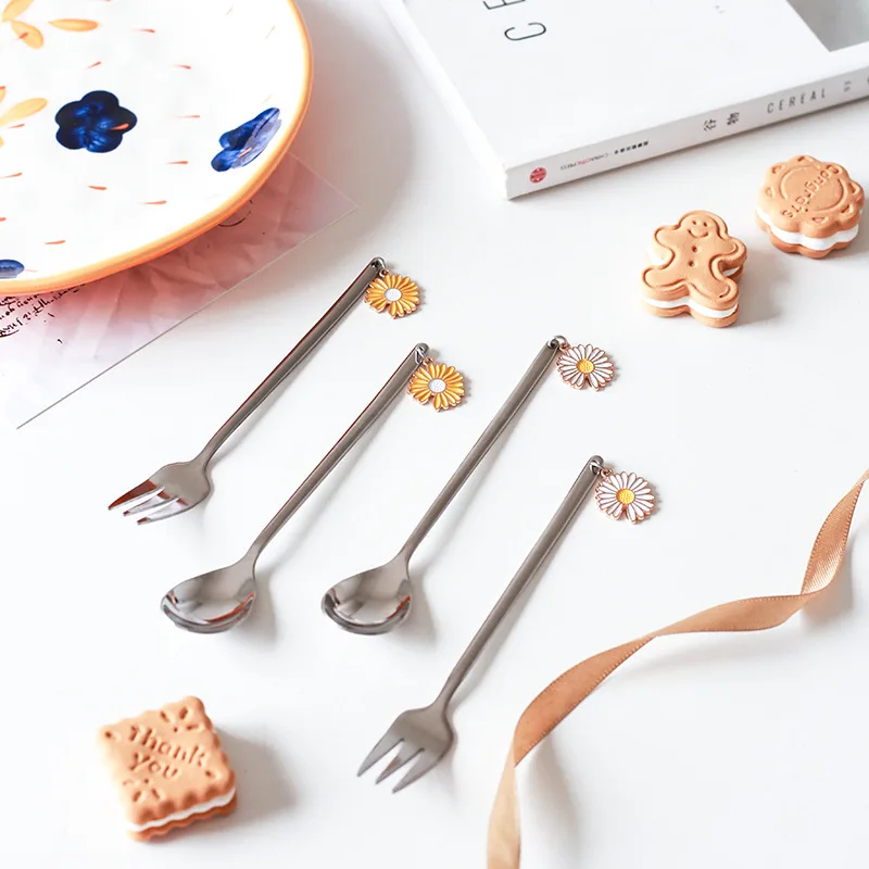 Stainless Steel Cartoon Ornament Fruit Series Spoon Fork Dessert Fork Coffee Spoon dinnerware set spoons set forks