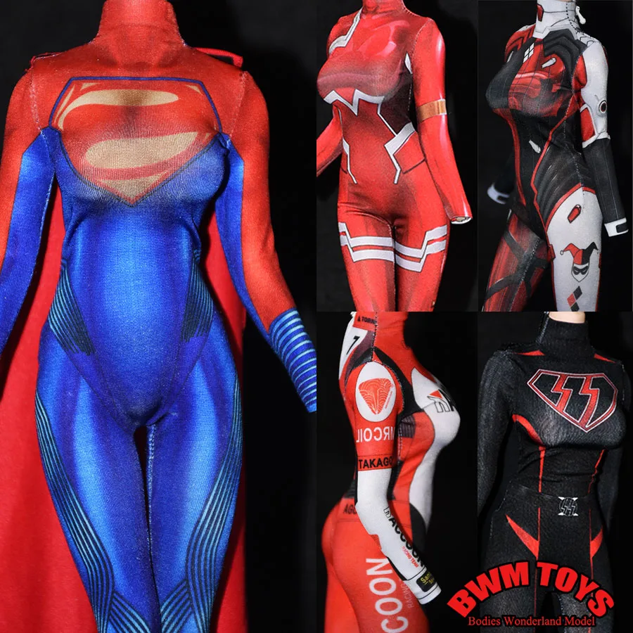 

5 Color 1/6 Sexy Women Tights Stretch 3D Printed Bodysuit Jumpsuit Super-hero Clown Battle Locomotive Suit for 12" Action Figure