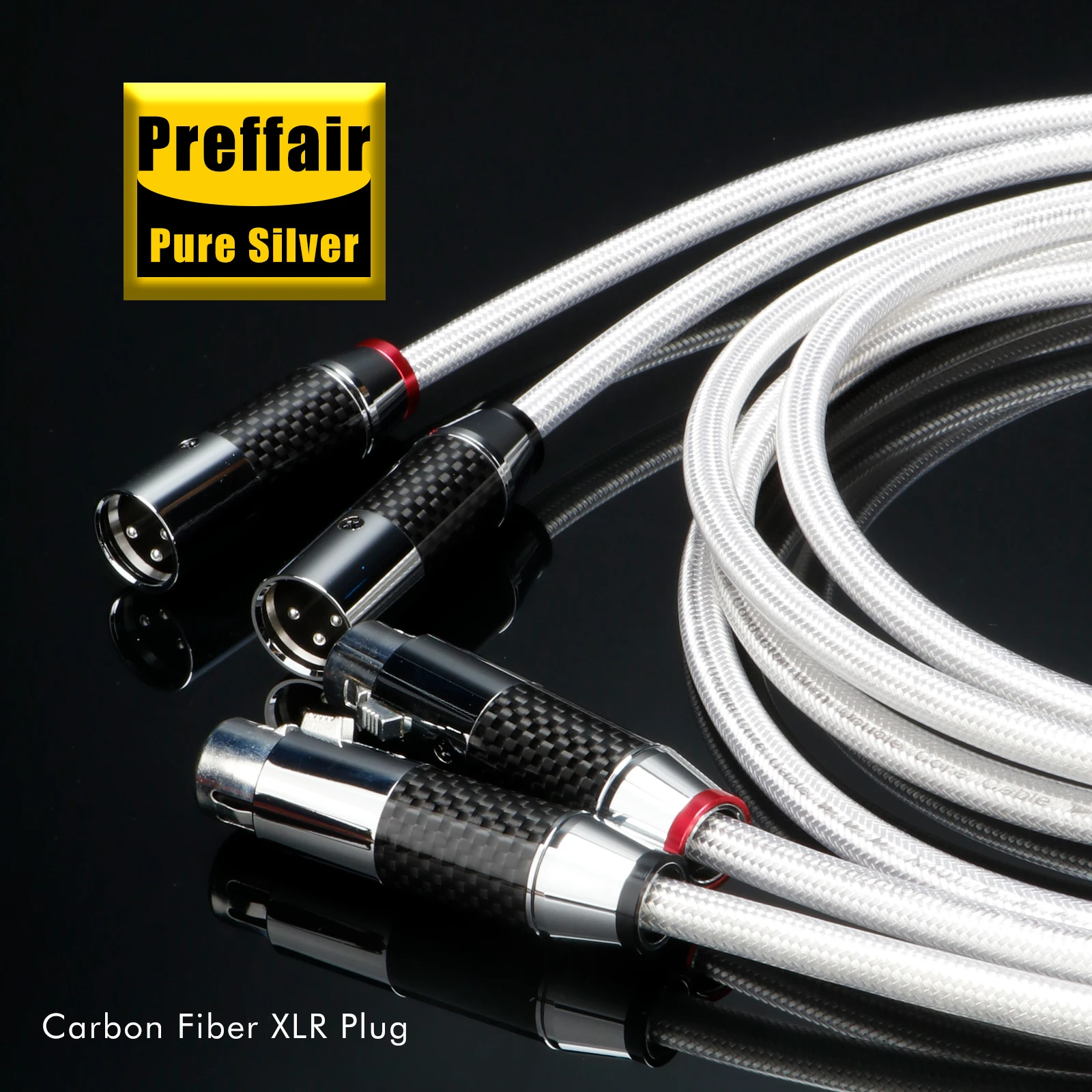 RCA-Kabel HiFi 5N Reines Silber RCA-Stecker-zu-Stecker-Kabel 18AWG Massiver PSS Reiner Silberkern RCA-Audiokabel Kohlefaser-Stecker preffair