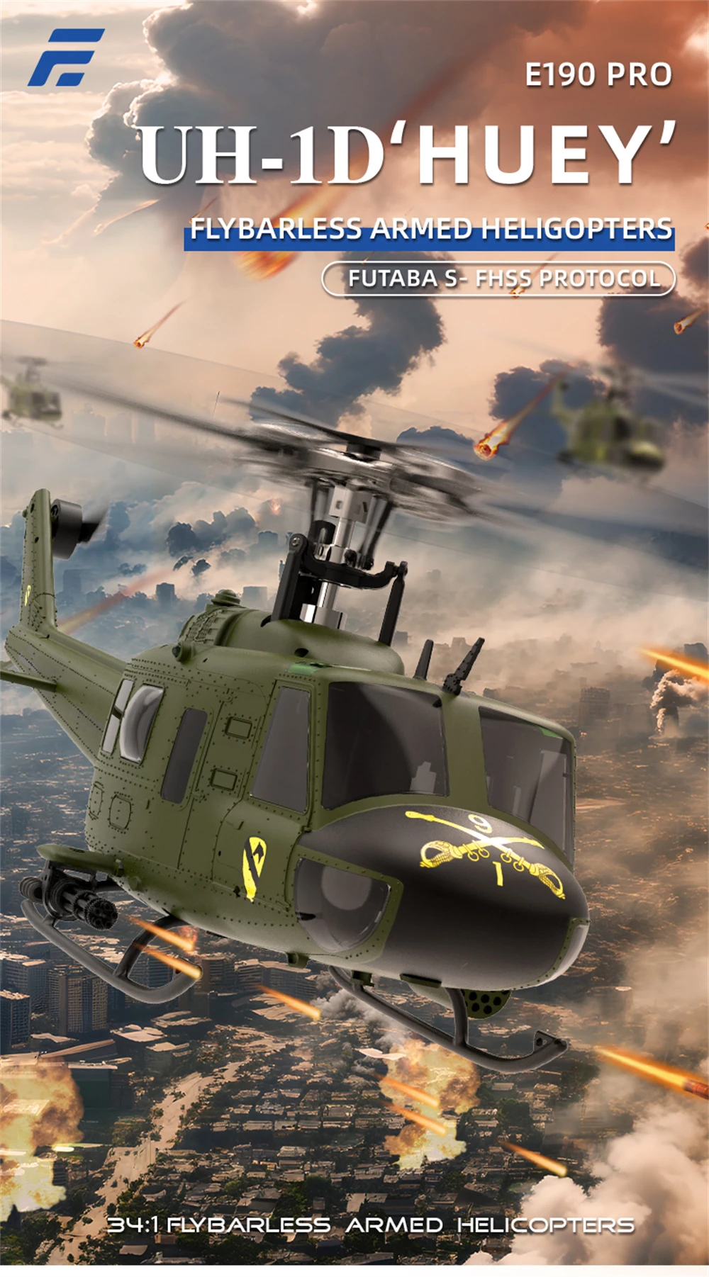 Eachine E190 PRO UH-1 2.4G 6CH 3D6G 1:34 Scale Huey Dual Brushless Motor Flybarless RC Helicopter Compatible with FUTABA S-FHSS