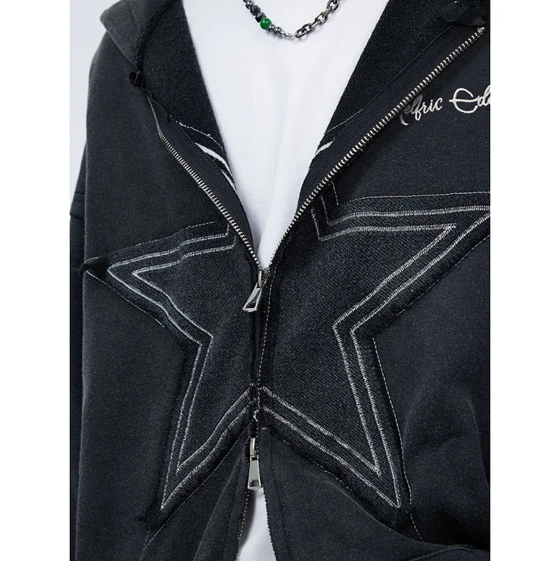 Aelfric Eden Star Washed Zip-up Hoodie Y2K Streetwear Hip Hop Retro Harajuku Fashion Casual Cotton Loose Pullover Punk Hoodies
