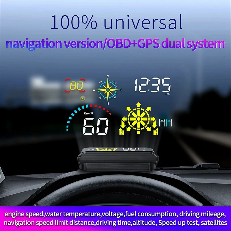 

Q10 Windshield Projector OBD2 Scanner With Live Navigation GPS HUD Speed Fuel Consumption Car Speedometer Projection