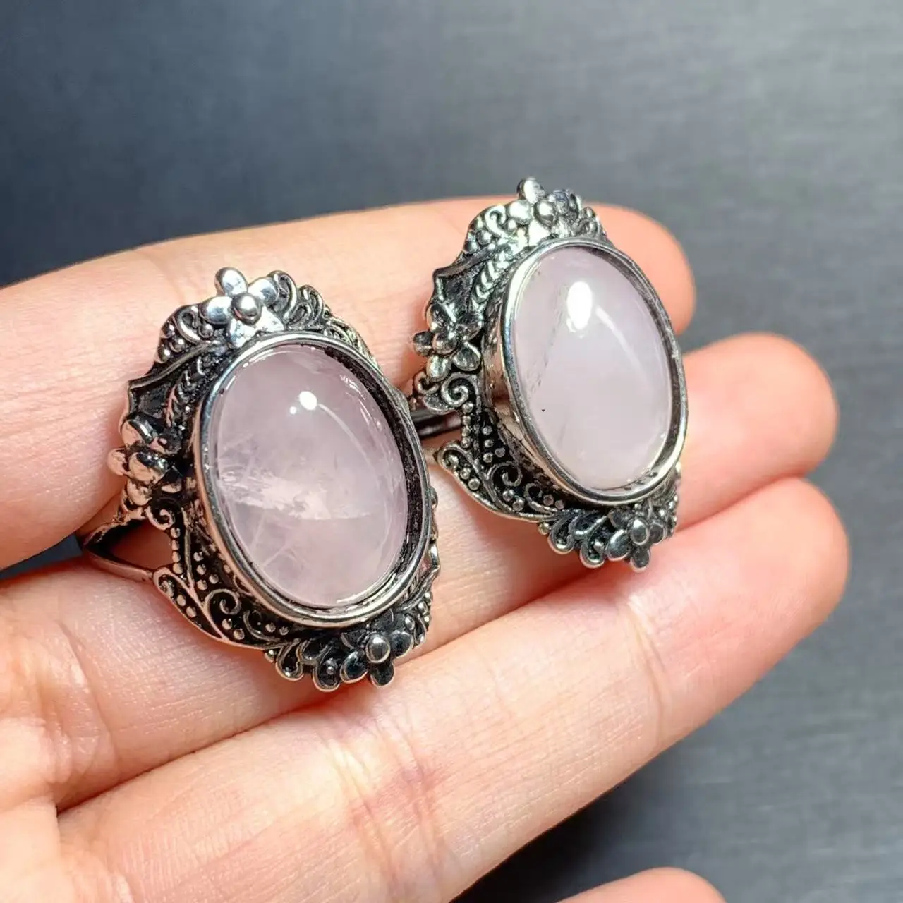MM Natural Rose Quartz Ring Adjustable Female Ring Jewelry for Women Gift Wholesale High Quality Vintage Fine