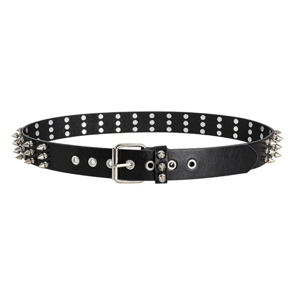 Modischer Retro-Nietengürtel Schwarzer PU-Ledergürtel im Punk-Stil Verstellbarer Nadelverschlussgürtel für Männer und Frauen – Detail 5