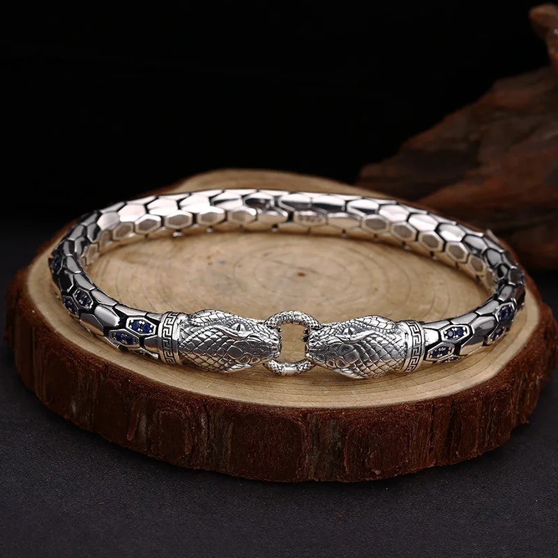 Customized S925 Sterling Silver Double Headed Snake Bracelet