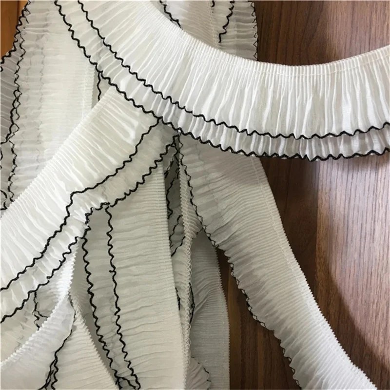 7CM Wide Two-Layer Elastic Pleated Chiffon Ruffle Trim Ribbon Fold Lace Collar Applique DIY Dress Sewing Tassel Fringe Hem Decor
