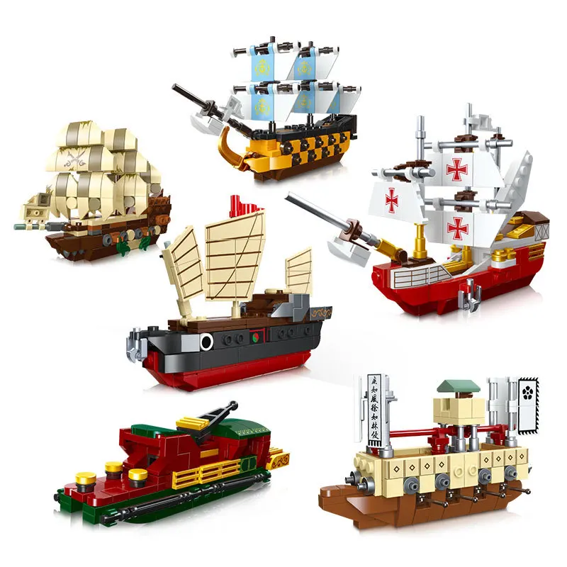 

Mini Voyage Ship Block Set 3D DIY Victory Santa María Boat Model Building Brick Educational Toy For Children