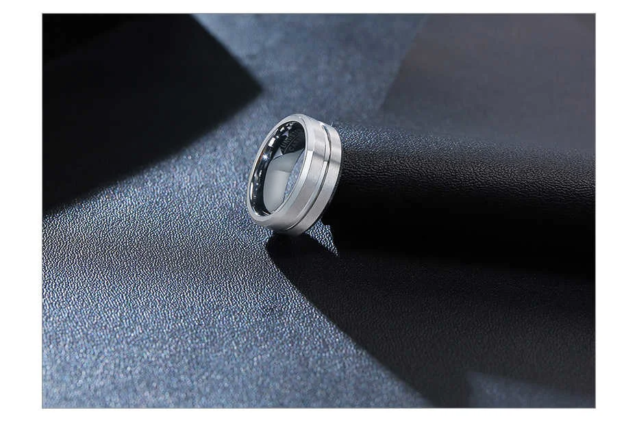 Vnox 8mm Wolfram Hochzeit Ringe für Männer, Stilvolle Rillen Linie Finger Band, Casual Sanfte Männlich Engagement Schmuck – Detail 7