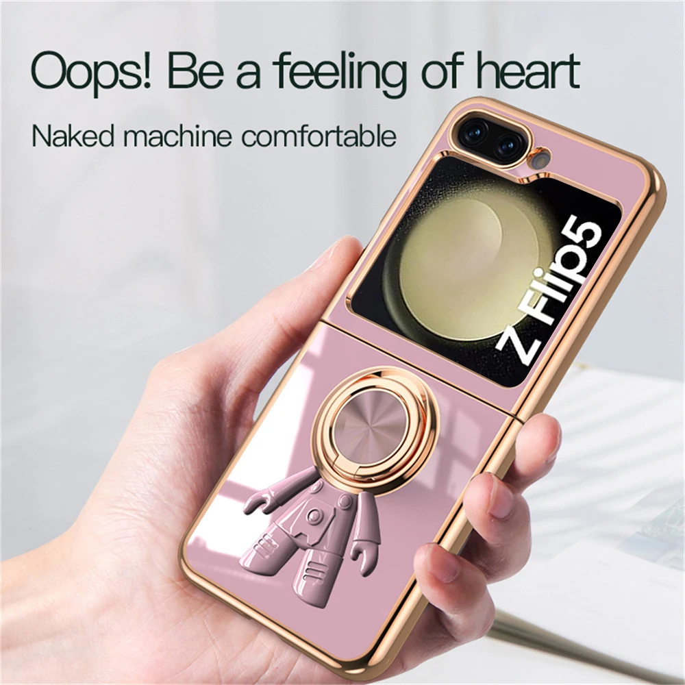 Per Samsung Galaxy Z Flip 5 Flip 4 Cartoon Astronaut Ring Holder Custodia Per Telefono Per Galaxy Z Flip5 Flip 3 Cover Placcatura In Tinta Unita