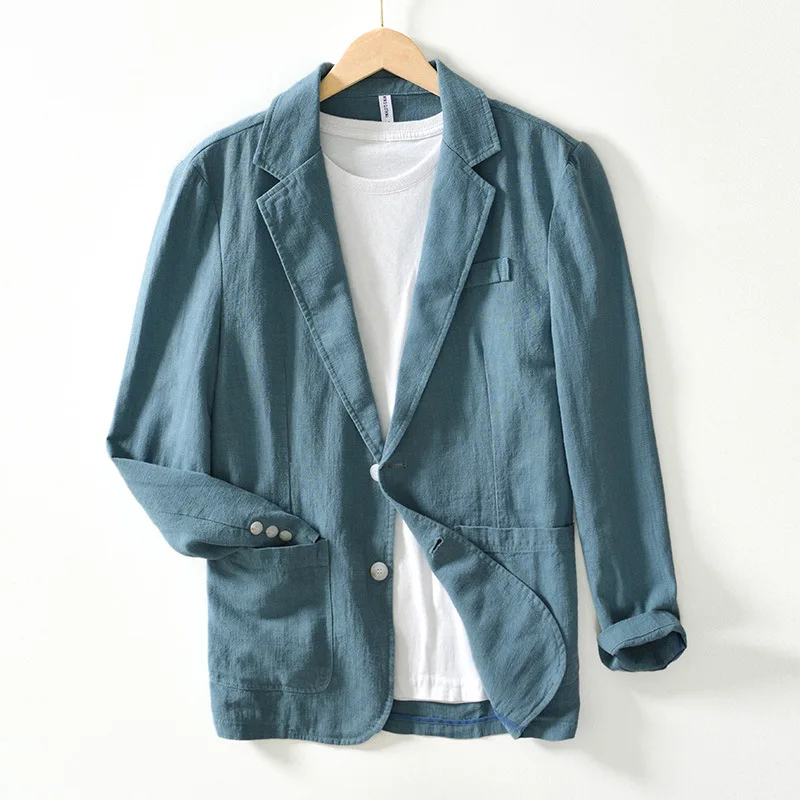 100% Linen Suit 20 Spring New Striped Casual Spring Summer Thin Linen Jackets for Men Clothing Loose Simple Streetwear Men FY803