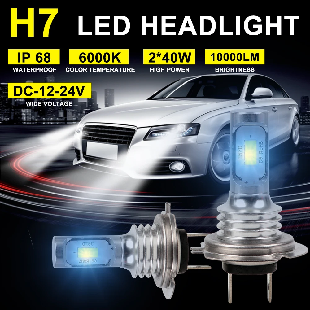 H7LEDCarHeadlightLEDBulb80W10000LMHighLumenAutoLampsCanbus