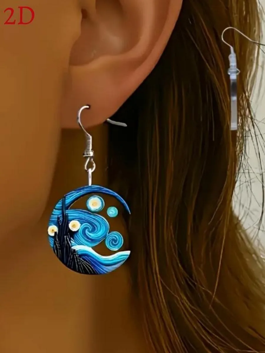 Van Gogh Starry Sky Designed Acrylic Earrings, Fashion Jewelry Accessories for Women, Trendy All-match & Exquisite Jewelry for B