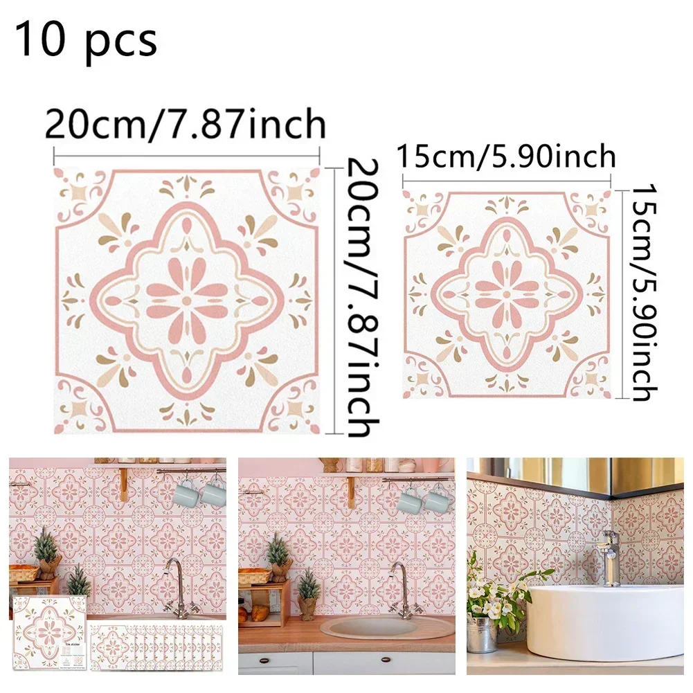 10Pcs Arts Tile Stickers Pattern Self-sticker 3D Wall Sticker For Kitchen Living Room Bathroom Decoration