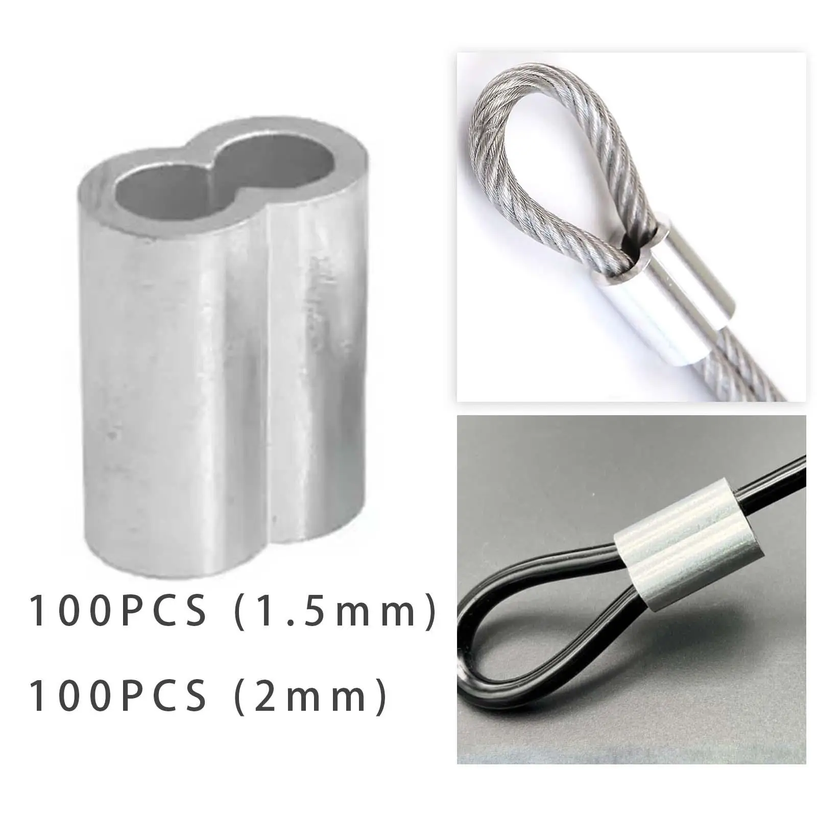 

100x Wire Rope Aluminum Sleeve Accessories Assortment Fittings Fasten Wire Rope