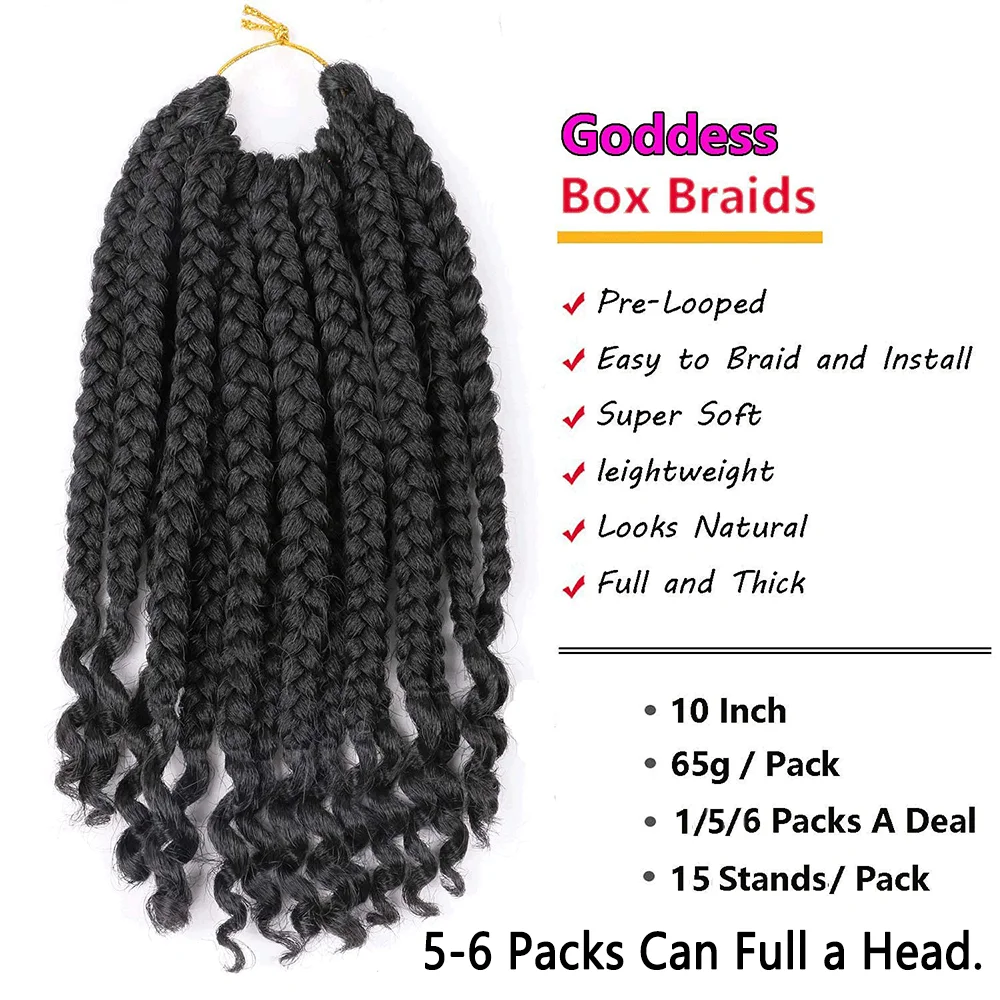 10 Inch Bob Box Braid Crochet Hair with Curly Ends 1/5/6 Packs Synthetic Hair Crochet Braid Hair for Black Women 2