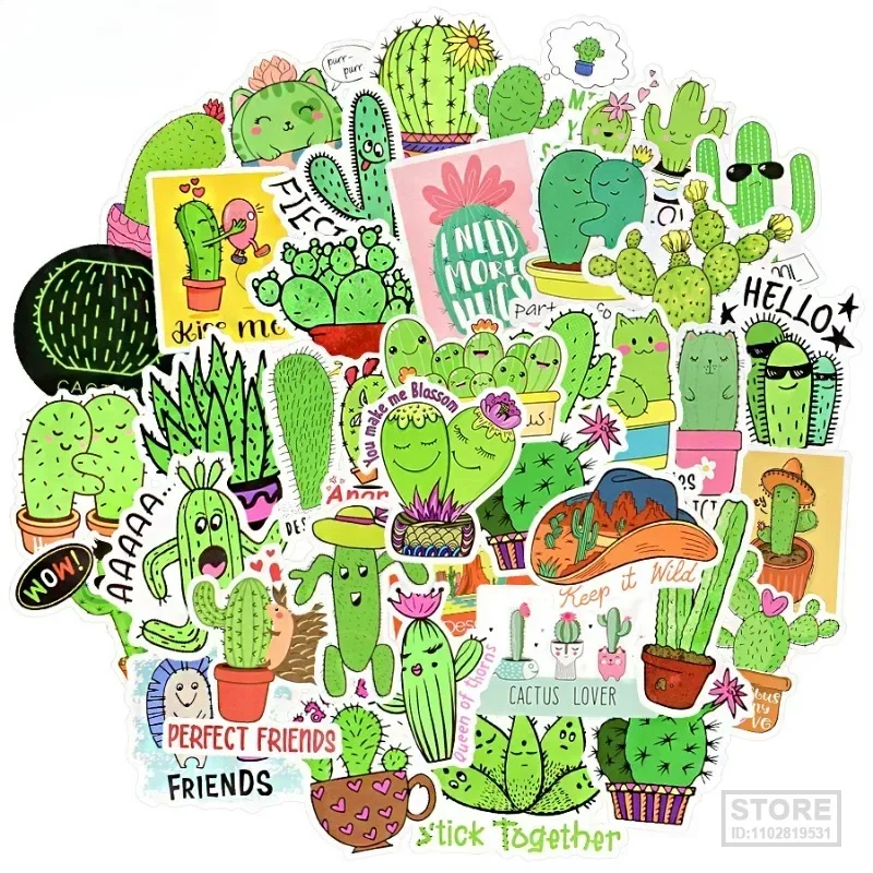 

50 шт. Симпатичные наклейки в виде кактуса, детский подарок, мультяшный антропоморфный Забавный для ноутбука, чемодана, гитары, велосипеда, альбом для скрапбукинга