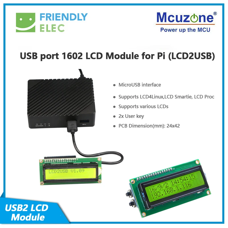 

ЖК-модуль с USB-портом 1602 для Pi (LCD 2USB) NANOPi R5S R2S M1 PLUS
