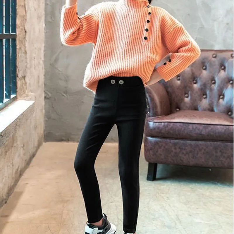 

Korean Style Children High Elastic Slim Leggings Girl All-match Pure Color Out Wear Trousers Spring Autumn Fashion Pencil Pants