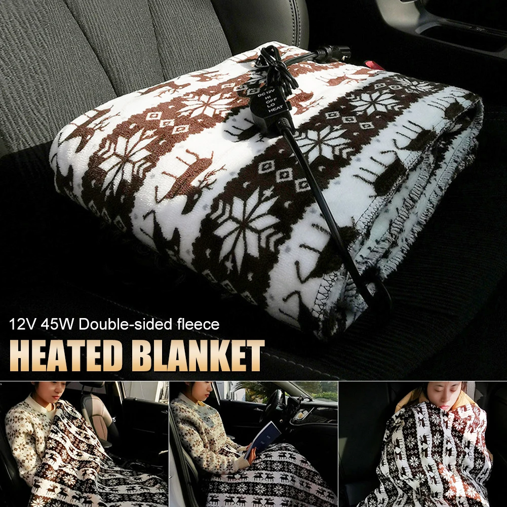 145x100cm 12V 45W Car Interior Heating Blanket Snowflake Elk Pattern Car  Electric Blanket Energy Saving Heated Travel Blankets