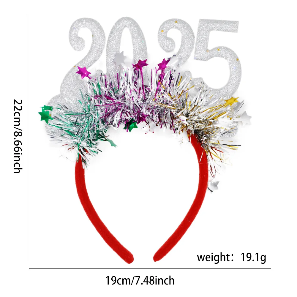 2pcs Christmas and New Year Headband Bar Party Carnival Glitter Colored Headpiece Numbers Christmas Hair Accessories