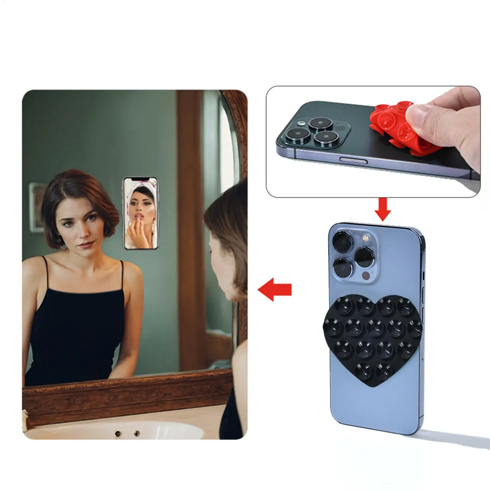 Heart-Shaped Suction Cup Phone Stand with Strong Grip Silicone Holder