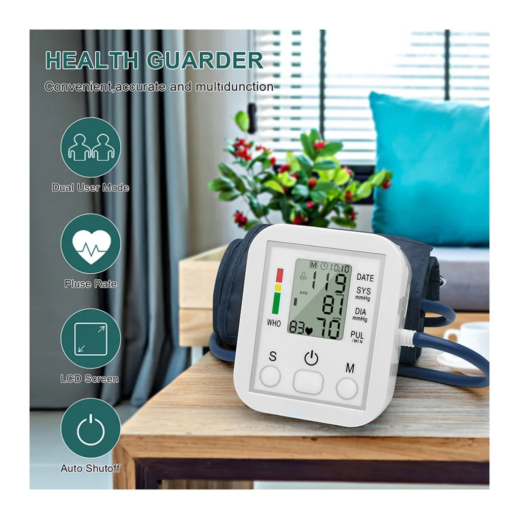 English Voice Digital Arm Blood Pressure Cuff Sensor Monitor BP Automatic Pressure Tonometer Tensiometer Heart Rate Pulse Meter 2
