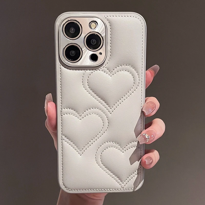 Luxury Electroplated Leather Phone Case with Cartoon Love Heart Design - Soft TPU Protective Cover