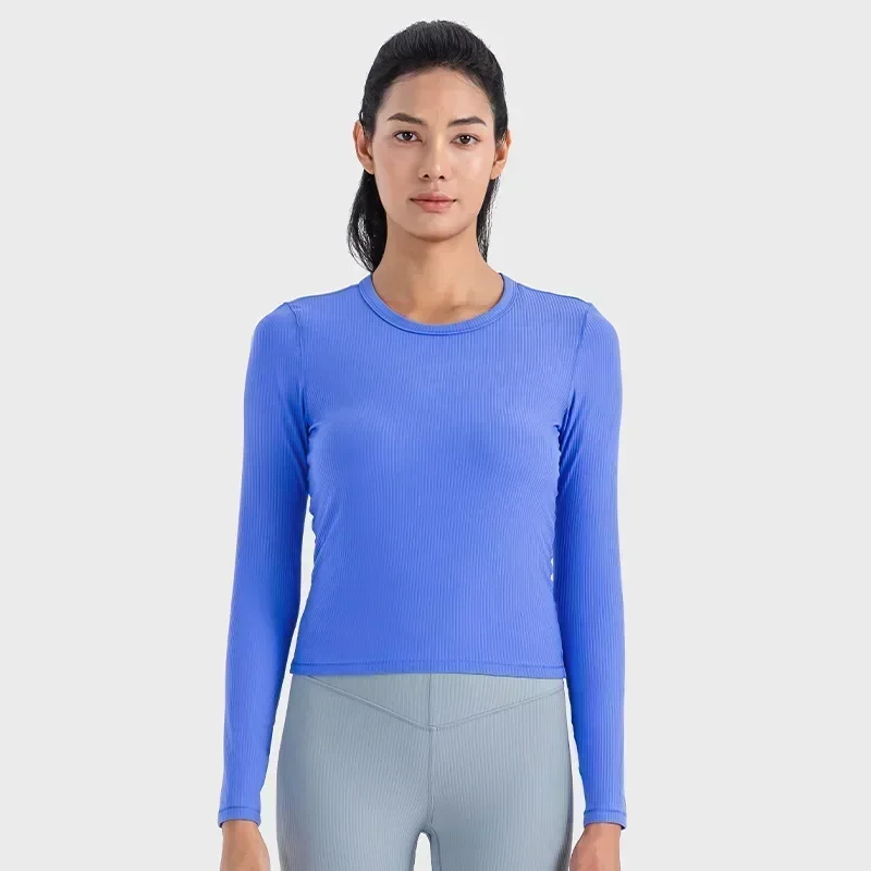 

Lemon Women Ribbed Sports Long Sleeve T-shirt All It Takes Elastic Long Sleeve Shirt Breathable Quick Drying Running Fitness Top