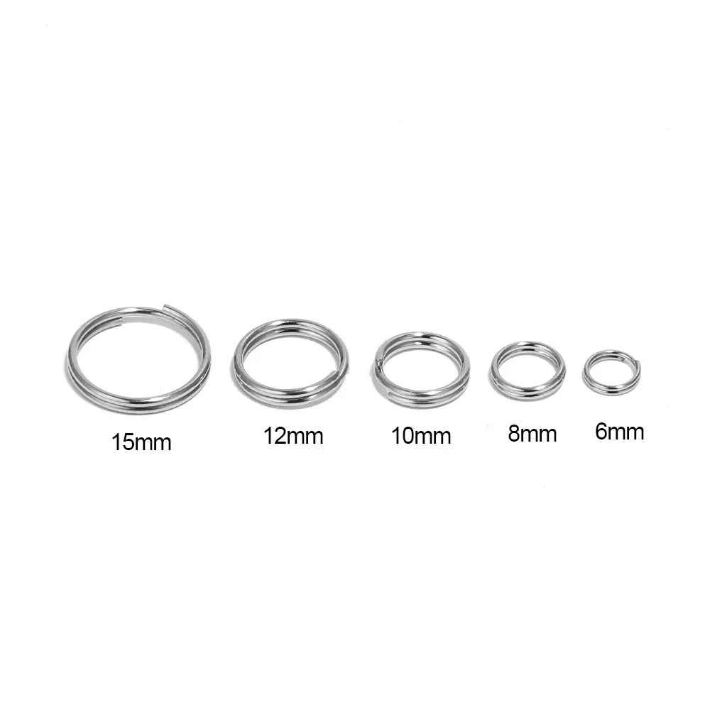 100 Stück Edelstahl 6/8/10/12/15 mm offene Biegeringe Doppelschleifen Spaltringe Kettenverbinder für DIY Schmuckherstellung – Detail 2