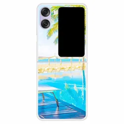 Clear Hard TPU Cat Design Back Cover for Flip Phones - 6.8 Protective Bumper Case (Sakura Pink)