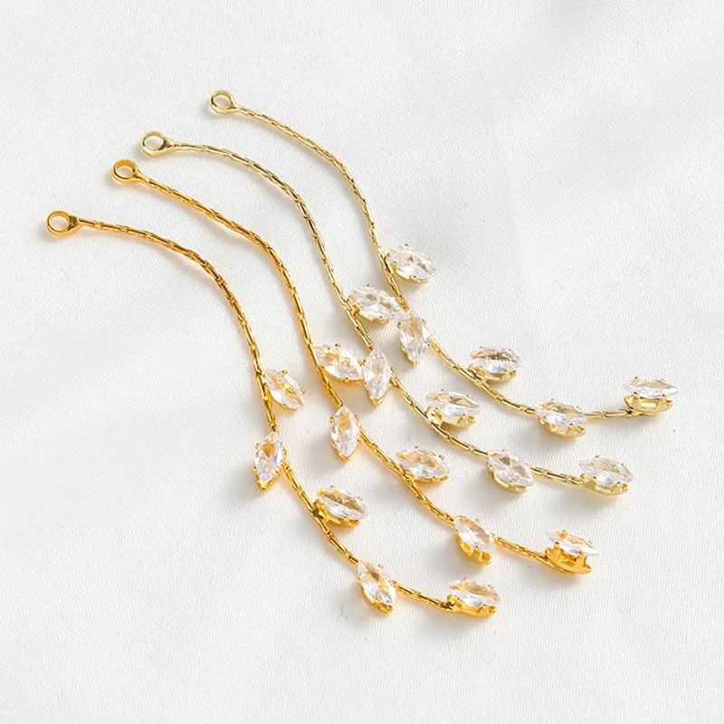 

2PCS 72 MM 18K Gold Filled Brass Zircon Willow Leaf Tassel Earrings Charms Pendants High Quality Diy Jewelry Accessories